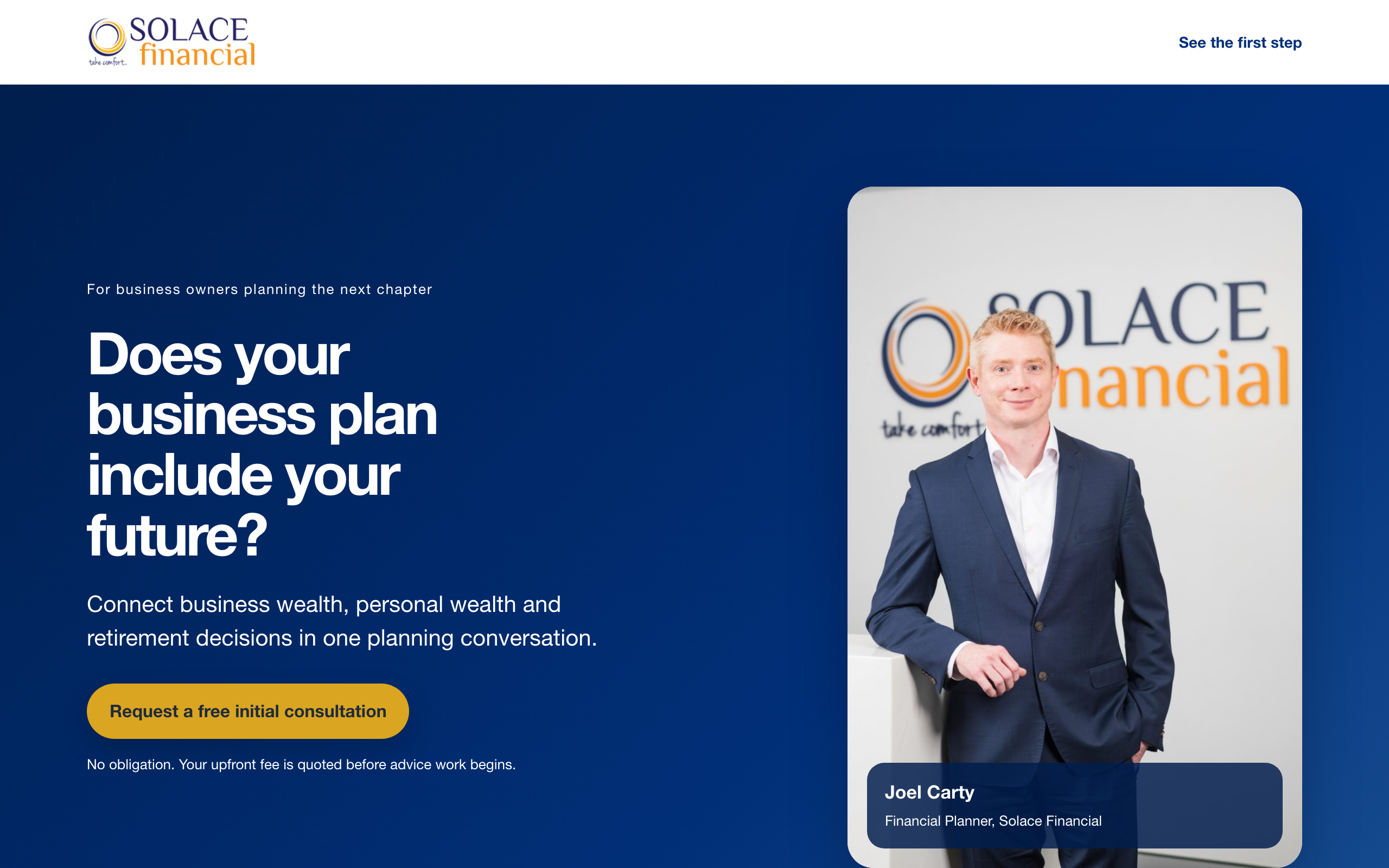 Landing page preview for Solace Financial